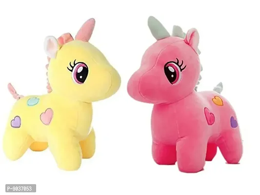 2 Pcs Yellow Unicorn And Pink Unicorn Soft Toys Best Gift For Valentine Day, Kids Birthday, Marriage Anniversary etc. High Quality Soft Material Attractive Unicorn - 25 Cm