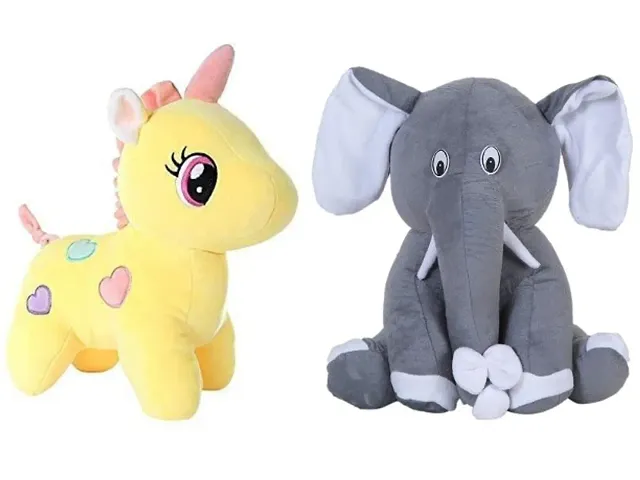 2 Pcs Yellow Unicorn And Elephant Soft Toys