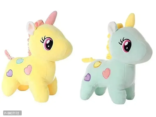 2 Pcs Yellow Unicorn And Green Unicorn Soft Toys Best Gift For Valentine Day, Kids Birthday, Marriage Anniversary etc. High Quality Soft Material Attractive Unicorn - 25 Cm