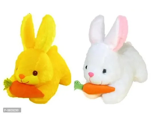2 Pcs Yellow Rabbit And White Rabbit Soft Toys Best Gift For Valentine Day, Kids Birthday, Marriage Anniversary etc. High Quality Soft Material Attractive Rabbit - 25 Cm-thumb0