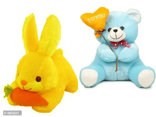 2 Pcs Combo Pack Yellow Rabbit And Blue Balloon Teddy Soft Toys Best Gift For Valentine Day, Kids Birthday, Marriage Anniversary etc. High Quality Soft Attractive Rabbit - 25 Cm And Teddy - 25-thumb0