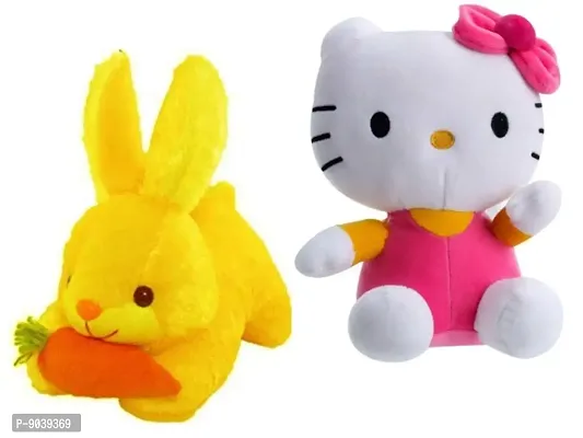 2 Pcs Combo Pack Yellow Rabbit And Kitty Soft Toys Best Gift For Valentine Day, Kids Birthday, Marriage Anniversary etc. High Quality Soft Material Attractive Rabbit - 25 Cm And Kitty - 30 Cm-thumb0