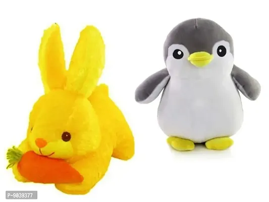 2 Pcs Combo Pack Yellow Rabbit And Grey Penguin Soft Toys Best Gift For Valentine Day, Kids Birthday, Marriage Anniversary etc. High Quality Soft Material Attractive Rabbit - 25 Cm And Penguin - 30 Cm
