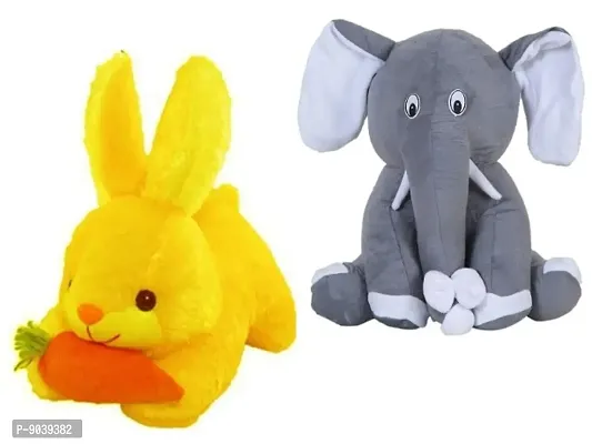 2 Pcs Combo Pack Yellow Rabbit And Grey Appu Elephant Soft Toys Best Gift For Valentine Day, Kids Birthday, Marriage Anniversary etc. High Quality Soft Attractive Rabbit - 25 Cm And Elephant - 25 Cm
