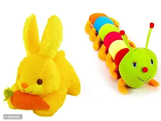 2 Pcs Combo Pack Yellow Rabbit And Caterpillar Soft Toys Best Gift For Valentine Day, Kids Birthday, Marriage Anniversary etc. High Quality Soft Attractive Rabbit - 25 Cm And Caterpillar - 60 Cm
