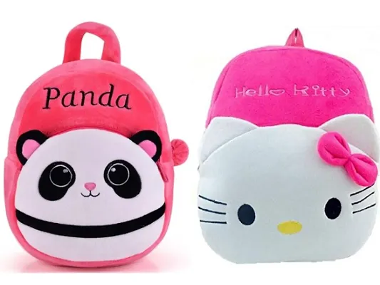 1 Pcs Pink Panda Bag And 1 Pcs Kitty Bag High Quality Soft Material Kids Bag ( H*B - 35*30 )