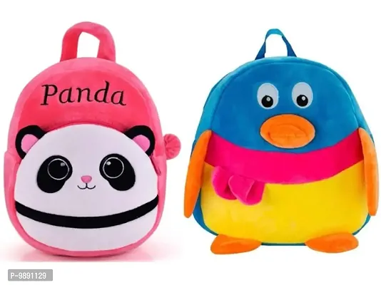 1 Pcs Pink Panda Bag And 1 Pcs Penguin Bag High Quality Soft Material Kids Bag ( H*B - 35*30 )-thumb0