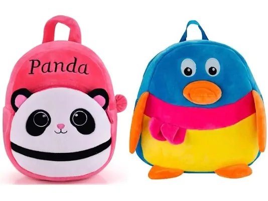 1 Pcs Pink Panda Bag And 1 Pcs Penguin Bag High Quality Soft Material Kids Bag ( H*B - 35*30 )