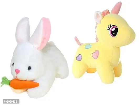 1 White Rabbit And 1 Pcs Yellow Unicorn Best Gift For Couple High Quality Soft Toy ( Rabbit - 25 cm And Unicorn -  25 cm )-thumb0