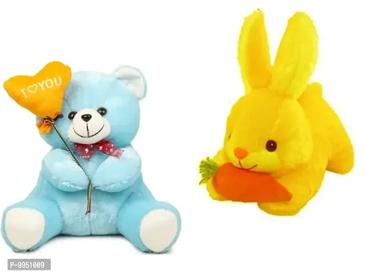1 Pcs Blue Teddy And 1 Pcs Yellow Rabbit Best Gift For Couple High Quality Soft Toy ( Blue Teddy - 25 cm And Rabbit - 25 cm )-thumb0