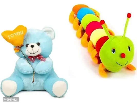 1 Pcs Blue Teddy And 1 Pcs Caterpillar Best Gift For Couple High Quality Soft Toy ( Blue Teddy - 25 cm And Caterpillar - 60 cm )-thumb0