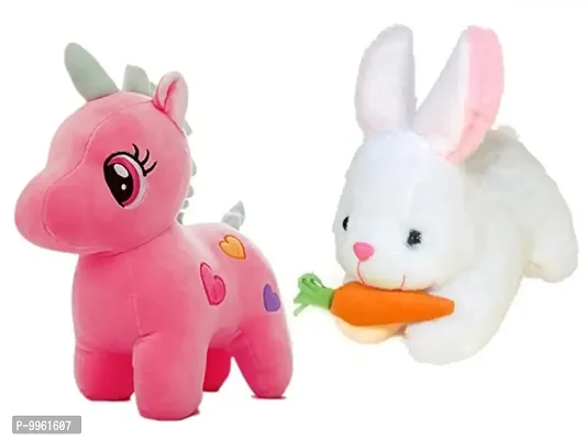 1 Pcs Pink Unicorn And 1 Pcs White Rabbit Best Gift For Couple High Quality Soft Toy ( Pink Unicorn - 25 cm And Rabbit - 25 cm )-thumb0