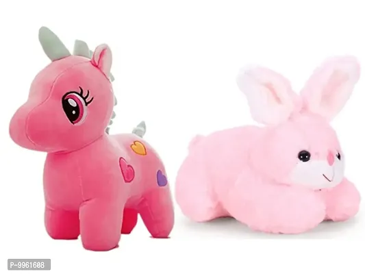 1 Pcs Pink Unicorn And 1 Pcs Pink Rabbit Best Gift For Couple High Quality Soft Toy ( Pink Unicorn - 25 cm And Rabbit - 25 cm )