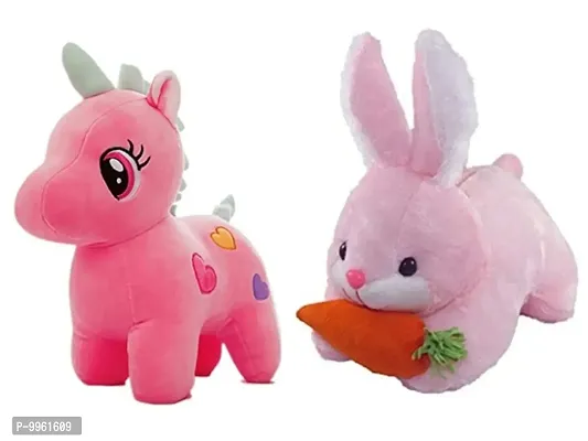 1 Pcs Pink Unicorn And 1 Pcs Pink Rabbit Carrot Best Gift For Couple High Quality Soft Toy ( Pink Unicorn - 25 cm And Rabbit - 25 cm )