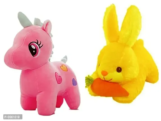 1 Pcs Pink Unicorn And 1 Pcs Yellow Rabbit Best Gift For Couple High Quality Soft Toy ( Pink Unicorn - 25 cm And Rabbit - 25 cm )-thumb0