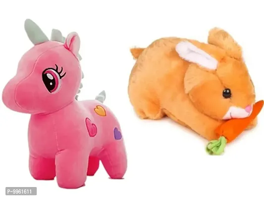 1 Pcs Pink Unicorn And 1 Pcs Brown Rabbit Best Gift For Couple High Quality Soft Toy ( Pink Unicorn - 25 cm And Rabbit - 25 cm )