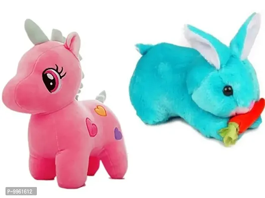 1 Pcs Pink Unicorn And 1 Pcs Blue Rabbit Best Gift For Couple High Quality Soft Toy ( Pink Unicorn - 25 cm And Rabbit - 25 cm )