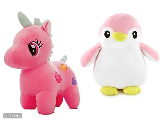 1 Pcs Pink Unicorn And 1 Pcs Pink Penguin Best Gift For Couple High Quality Soft Toy ( Pink Unicorn - 25 cm And Penguin - 30 cm )-thumb0