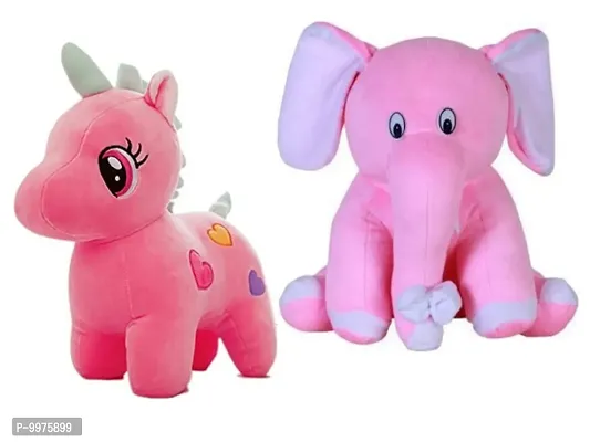 1 Pcs Pink Unicorn And 1 Pcs Pink Appu Elephant Best Gift For Couple High Quality Soft Toy ( Pink Unicorn - 25 cm And Elephant - 25 cm )