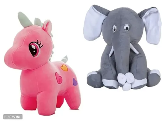 1 Pcs Pink Unicorn And 1 Pcs Grey Appu Elephant Best Gift For Couple High Quality Soft Toy ( Pink Unicorn - 25 cm And Elephant - 25 cm )-thumb0