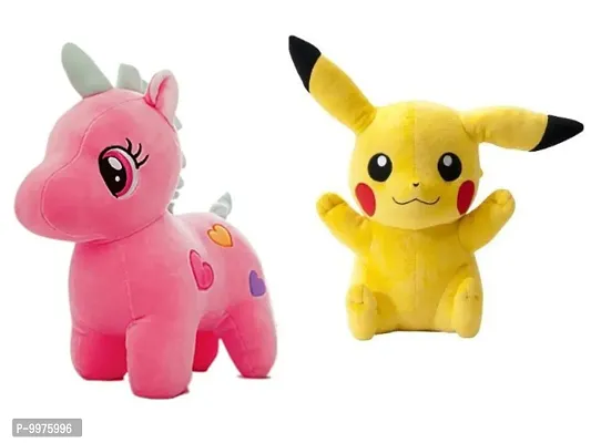 1 Pcs Pink Unicorn And 1 Pcs Pickachu Best Gift For Couple High Quality Soft Toy ( Pink Unicorn - 25 cm And Pickachu - 30 cm )