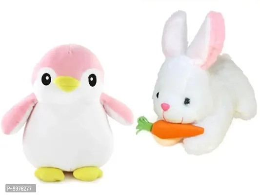 1 Pcs Pink Penguin And 1 Pcs White Rabbit Best Gift For Couple High Quality Soft Toy ( Pink Penguin - 30 cm And Rabbit - 25 cm )