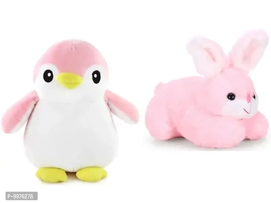 1 Pcs Pink Penguin And 1 Pcs Pink Rabbit Best Gift For Couple High Quality Soft Toy ( Pink Penguin - 30 cm And Rabbit - 25 cm )-thumb0