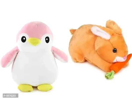 1 Pcs Pink Penguin And 1 Pcs Brown Rabbit Best Gift For Couple High Quality Soft Toy ( Pink Penguin - 30 cm And Rabbit - 25 cm )-thumb0