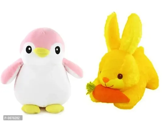 1 Pcs Pink Penguin And 1 Pcs Yellow Rabbit Best Gift For Couple High Quality Soft Toy ( Pink Penguin - 30 cm And Rabbit - 25 cm )