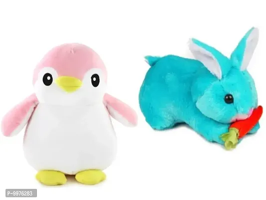 1 Pcs Pink Penguin And 1 Pcs Blue Rabbit Best Gift For Couple High Quality Soft Toy ( Pink Penguin - 30 cm And Rabbit - 25 cm )