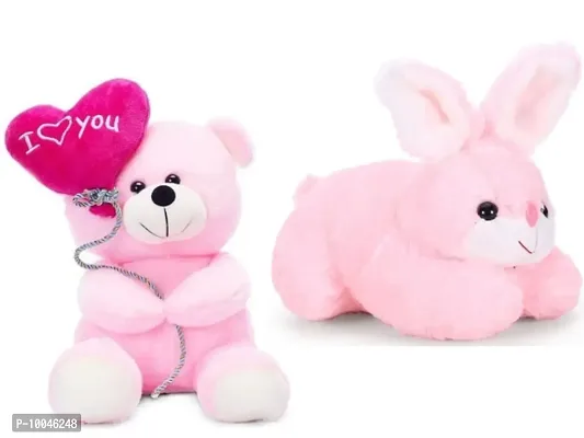 1 Pcs Pink Love Teddy And 1 Pcs Pink Rabbit Best Gift For Couple High Quality Soft Toy ( Pink Teddy - 25 cm And Rabbit - 25 cm )
