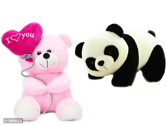 1 Pcs Pink Love Teddy And 1 Pcs Panda Best Gift For Couple High Quality Soft Toy ( Pink Teddy - 25 cm And Panda - 25 cm )