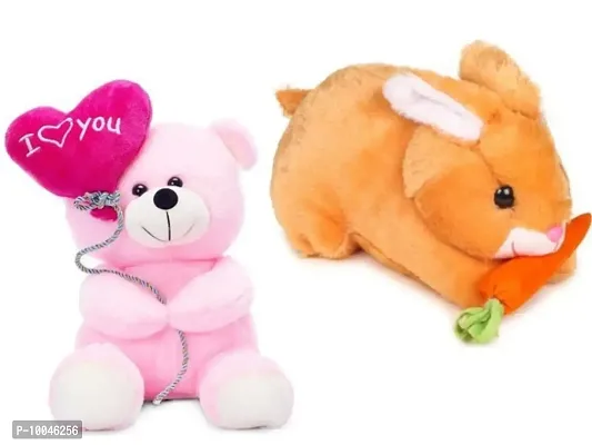 1 Pcs Pink Love Teddy And 1 Pcs Brown Rabbit Best Gift For Couple High Quality Soft Toy ( Pink Teddy - 25 cm And Rabbit - 25 cm )