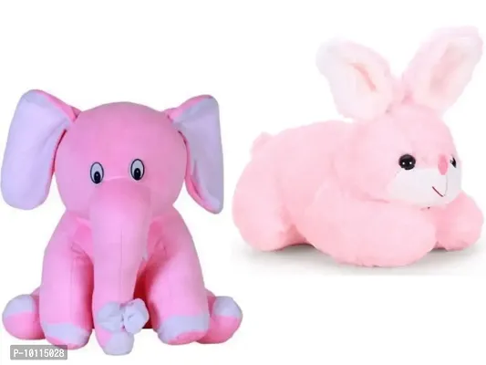 1 Pcs Pink Elephant And 1 Pcs Pink Rabbit Best Gift For Couple High Quality Soft Toy ( Pink Elephant - 25 cm And Rabbit - 25 cm )-thumb0