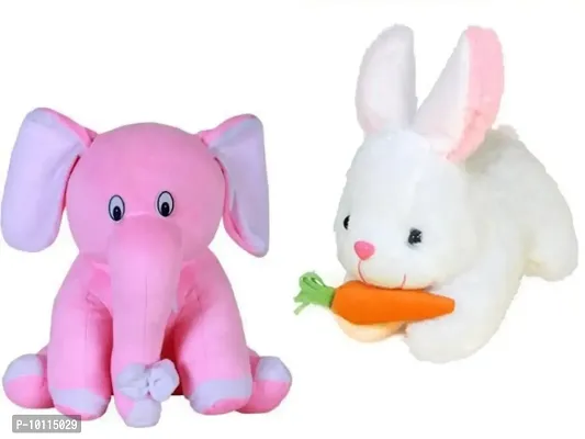 1 Pcs Pink Elephant And 1 Pcs White Rabbit Best Gift For Couple High Quality Soft Toy ( Pink Elephant - 25 cm And Rabbit - 25 cm )