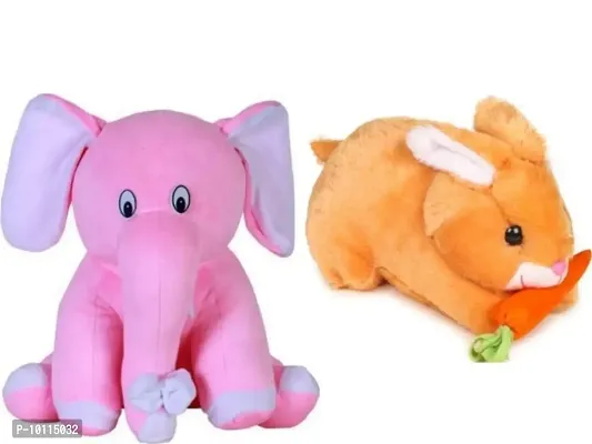 1 Pcs Pink Elephant And 1 Pcs Brown Rabbit Best Gift For Couple High Quality Soft Toy ( Pink Elephant - 25 cm And Rabbit - 25 cm )-thumb0