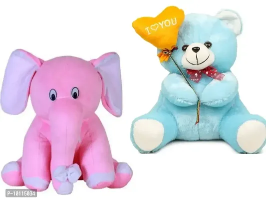 1 Pcs Pink Elephant And 1 Pcs Blue Teddy Best Gift For Couple High Quality Soft Toy ( Pink Elephant - 25 cm And Teddy - 25 cm )