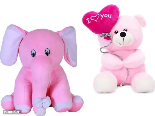 1 Pcs Pink Elephant And 1 Pcs Pink Teddy Best Gift For Couple High Quality Soft Toy ( Pink Elephant - 25 cm And Teddy - 25 cm )