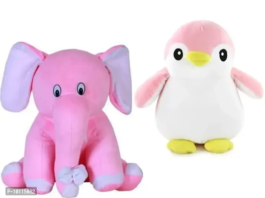 1 Pcs Pink Elephant And 1 Pcs Penguin Best Gift For Couple High Quality Soft Toy ( Pink Pink Elephant - 25 cm And Penguin - 30 cm )-thumb0