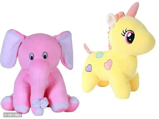 1 Pcs Pink Elephant And 1 Pcs Unicorn Best Gift For Couple High Quality Soft Toy ( Pink Pink Elephant - 25 cm And Unicorn - 25 cm )