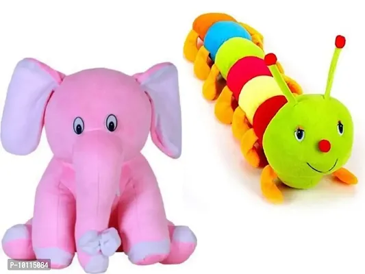 1 Pcs Pink Elephant And 1 Pcs Caterpillar Best Gift For Couple High Quality Soft Toy ( Pink Pink Elephant - 25 cm And Unicorn - 60 cm )