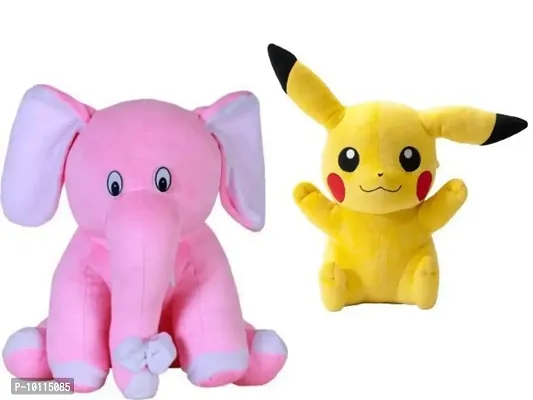 1 Pcs Pink Elephant And 1 Pcs Pickachu Best Gift For Couple High Quality Soft Toy ( Pink Pink Elephant - 25 cm And Pickachu - 30 cm )