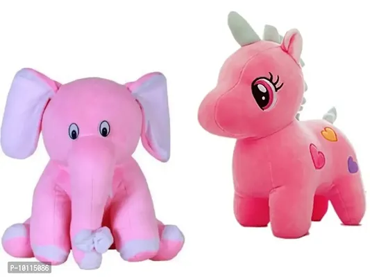 1 Pcs Pink Elephant And 1 Pcs Pink Unicorn Best Gift For Couple High Quality Soft Toy ( Pink Pink Elephant - 25 cm And Unicorn - 25 cm )