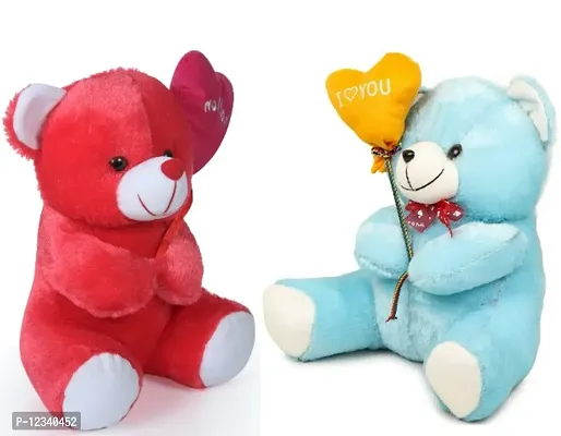 Soft Toys Red Love Teddy And Blue Love Teddy Bear For Couple Best Gift For Your Partner High Quality Soft Material Good Looking Soft Toys ( Red Teddy - 25 cm And Blue Love Teddy - 25 cm )-thumb0
