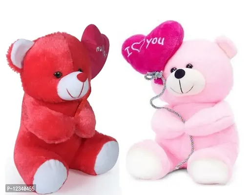 Soft Toys Red Love Teddy And Pink Love Teddy Bear For Couple Best Gift For Your Partner High Quality Soft Material Good Looking Soft Toys ( Red Teddy - 25 cm And Pink Love Teddy - 25 cm )-thumb0