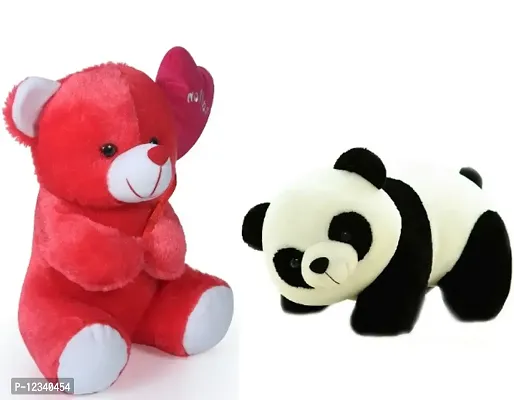 Soft Toys Red Love Teddy And Panda Bear For Couple Best Gift For Your Partner High Quality Soft Material Good Looking Soft Toys ( Red Teddy - 25 cm And Panda - 25 cm )-thumb0