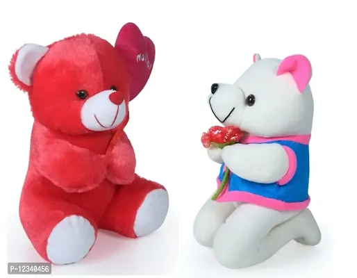 Soft Toys Red Love Teddy And Rose Teddy Bear For Couple Best Gift For Your Partner High Quality Soft Material Good Looking Soft Toys ( Red Teddy - 25 cm And Rose Teddy - 20 cm )-thumb0