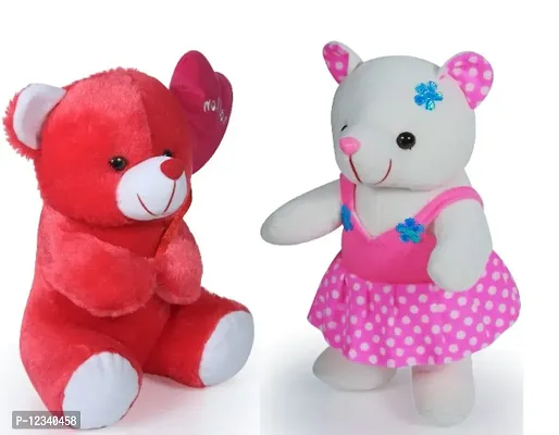 Soft Toys Red Love Teddy And Skirt Teddy Bear For Couple Best Gift For Your Partner High Quality Soft Material Good Looking Soft Toys ( Red Teddy - 25 cm And Skirt Teddy - 28 cm )-thumb0