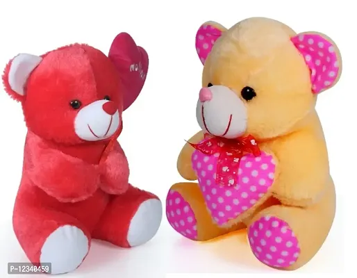 Soft Toys Red Love Teddy And Cream Teddy Bear For Couple Best Gift For Your Partner High Quality Soft Material Good Looking Soft Toys ( Red Teddy - 25 cm And Cream Teddy - 23 cm )-thumb0