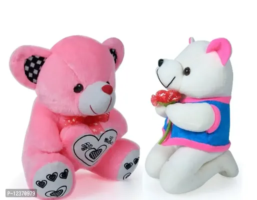 Soft Toys Pink Teddy Bear And Rose Teddy Bear For Couple Best Gift For Your Partner High Quality Soft Material Good Looking Soft Toys ( Pink Teddy - 28 cm And Rose Teddy - 20 cm )